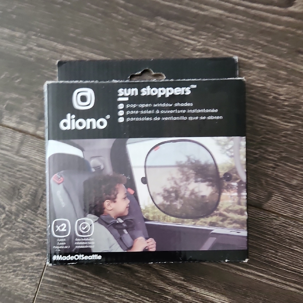 Diono Sun Stoppers - Black Pop Open Window Shades - 2 PACK Brand NEW